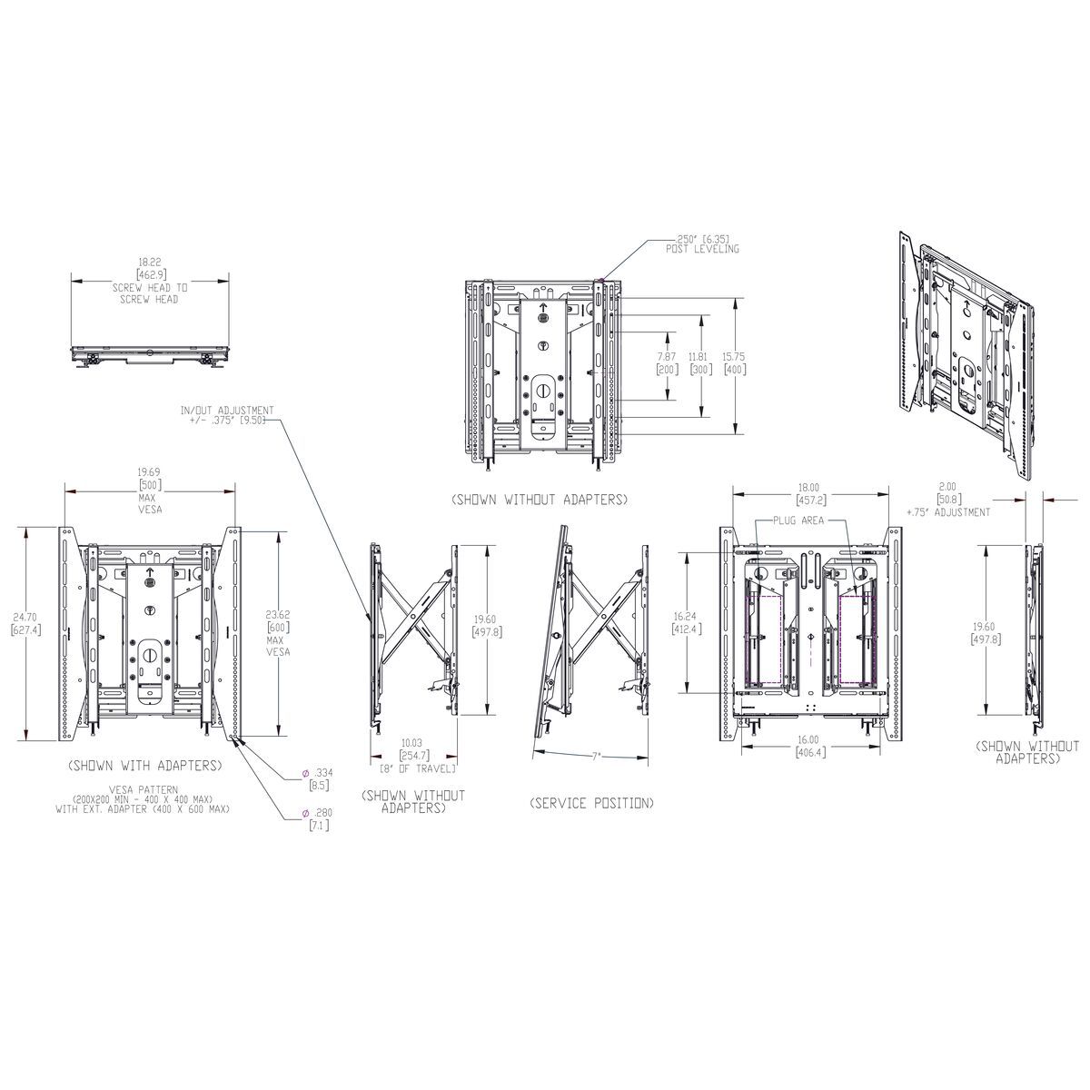 Vogel's Videowall Wandhalterung von 37 bis 65 Zoll, max. 45kg, Pop-out, Portrait Hochformat Halterung Vogels