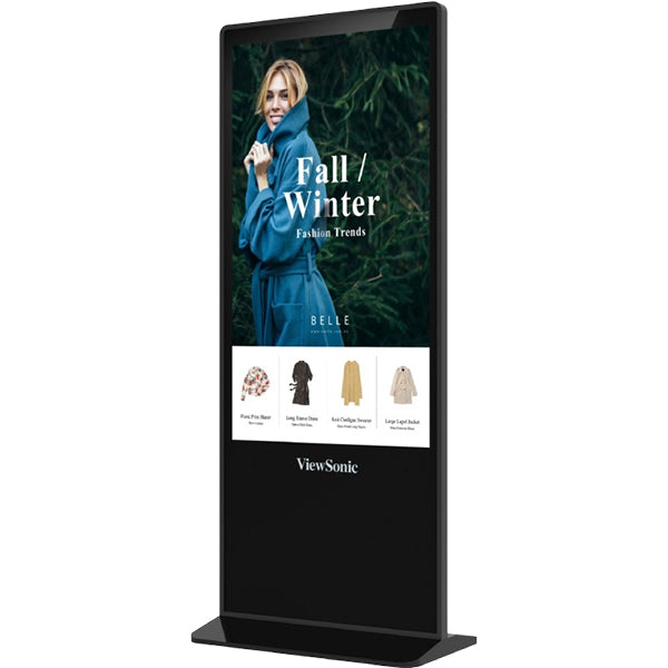 Digitales Signage-Display von ViewSonic mit modischer Werbeanzeige – ideale Lösung für digitale Kundenkommunikation im Einzelhandel.