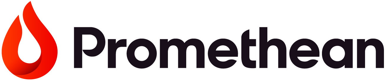 Promethean Logo – interaktive Display- und Bildungstechnologie-Marke, rote Flamme mit schwarzem Schriftzug