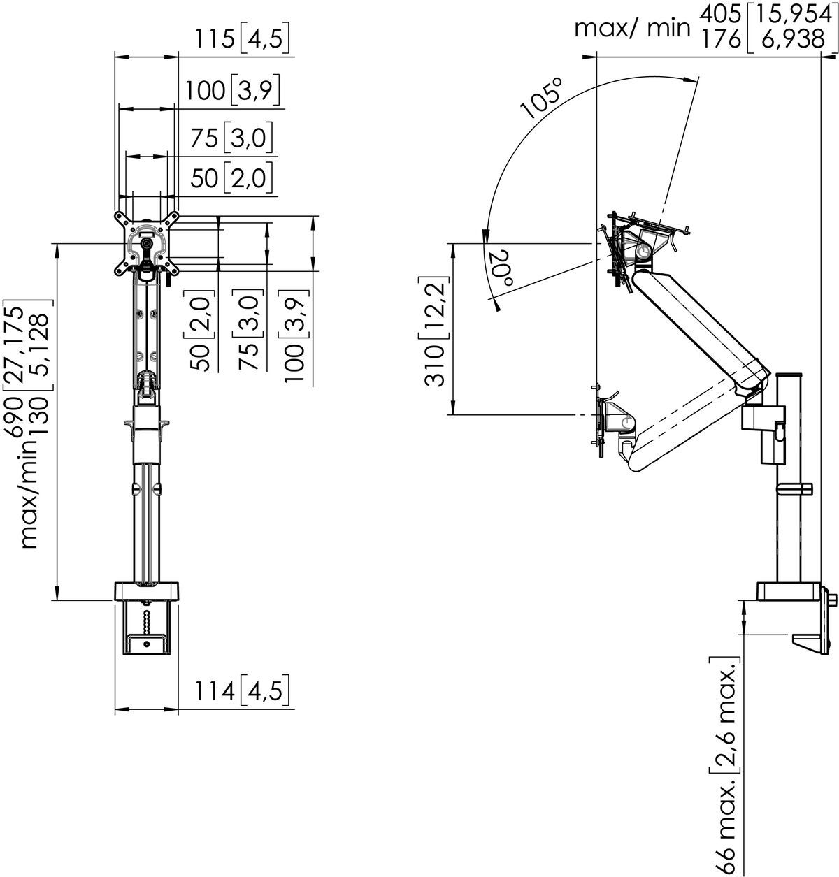 Vogel's MOMO 4127 Monitorhalterung mit manueller Höhenverstellung und 3 Pivotpunkten Halterung Vogels