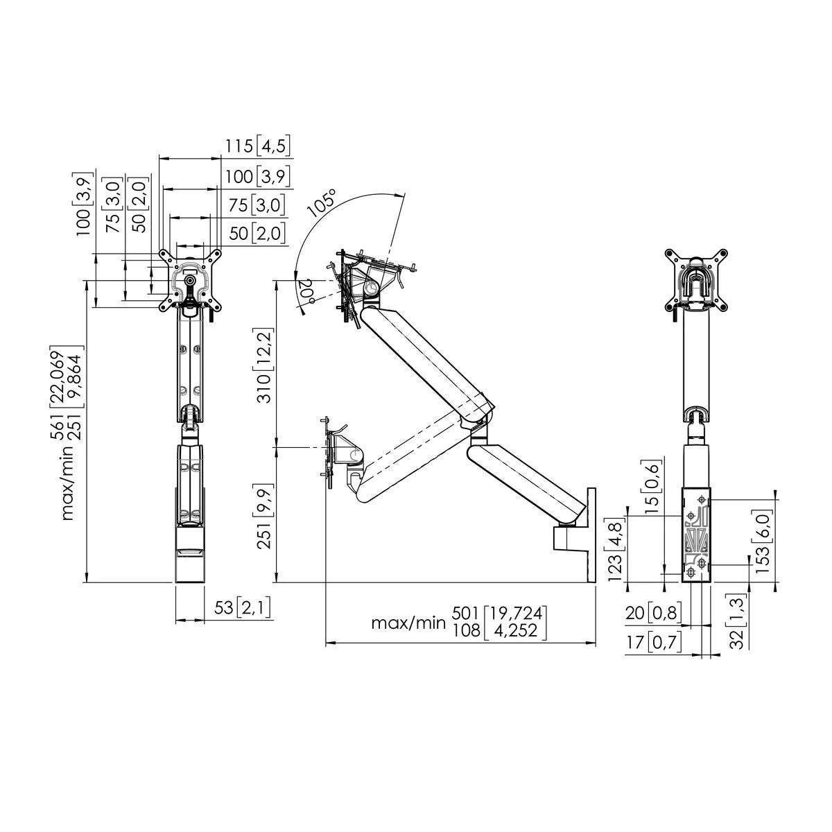 Vogel's MOMO 4136 Monitorhalter mit Gasdruckfeder & 3 Pivotpunkten Halterung Vogels