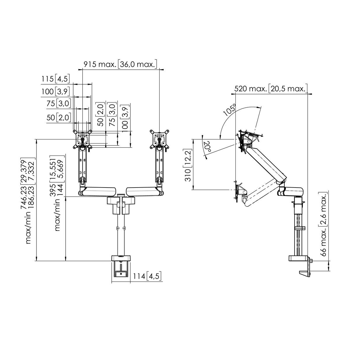 Vogel's MOMO 4237, Doppelmonitorhalterung mit manueller Höhenverstellung und 3 Pivotpunkten Halterung Vogels