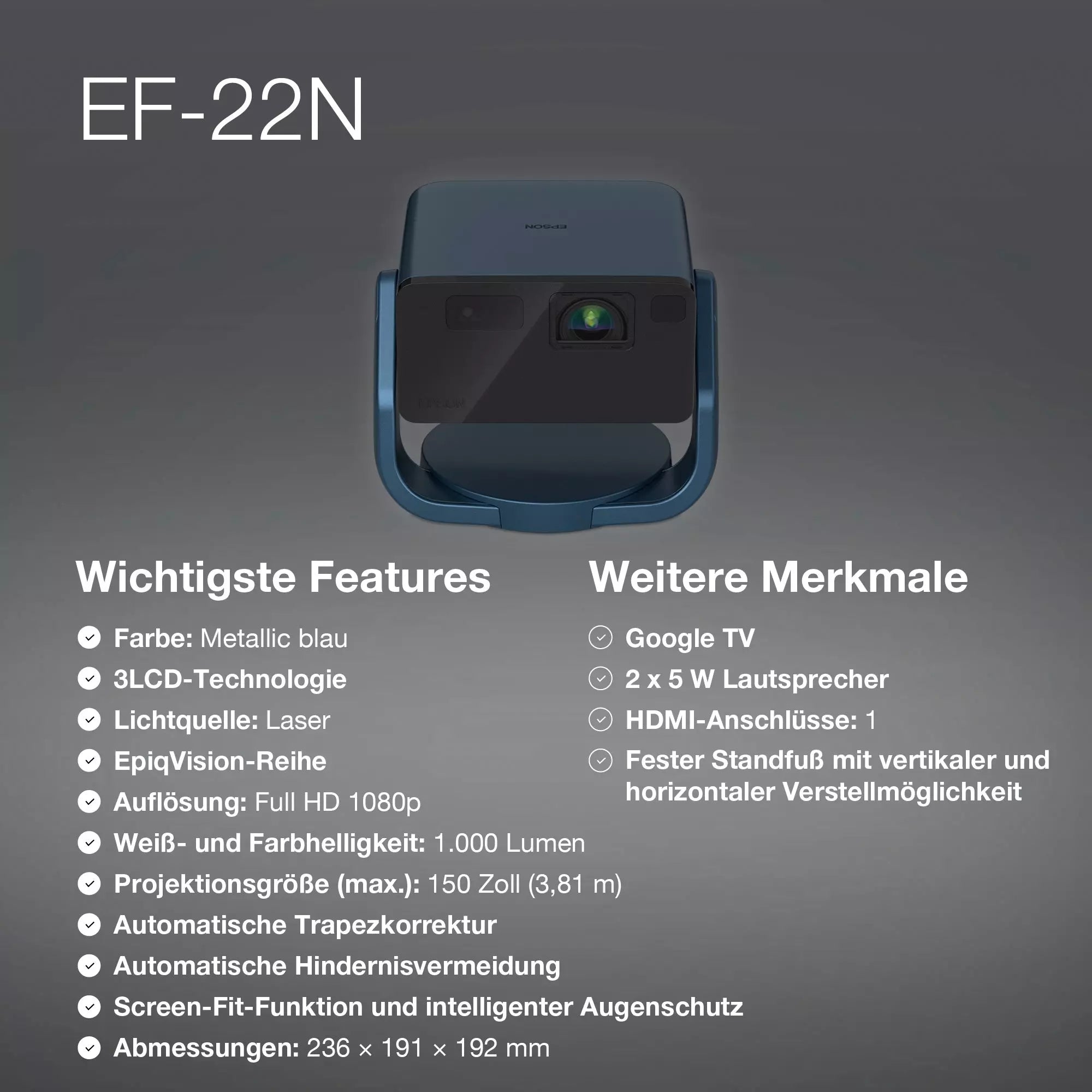 Epson EF-22N portabler Laserprojektor mit eingebauten AndroidTV Projektoren Epson