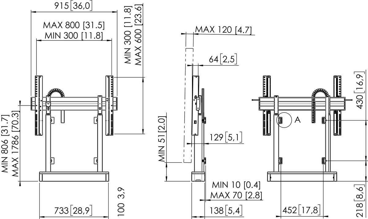 Vogel's RISE 2000 Boden-Wand-Lösung mit motorisiertem Display-Lift 80 mm/s ohne Fernbedienung Halterung Vogels