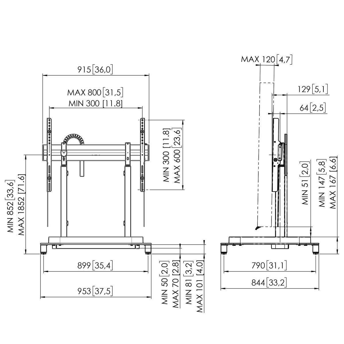 Vogel's RISE 5105 Standfuß mit elektrischer Höhenverstellung, schwarz